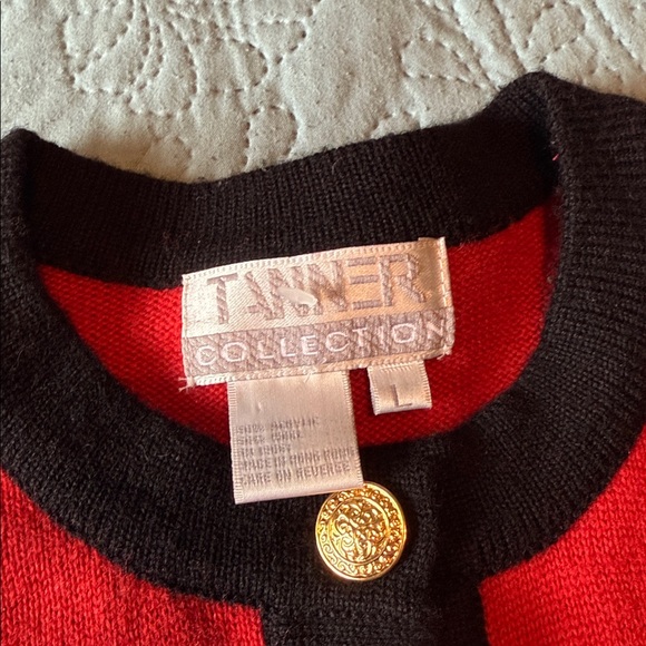 Vintage 90s Tanner Collection Red Cardigan with Gold Buttons and Plaid Accents - Picture 2 of 9